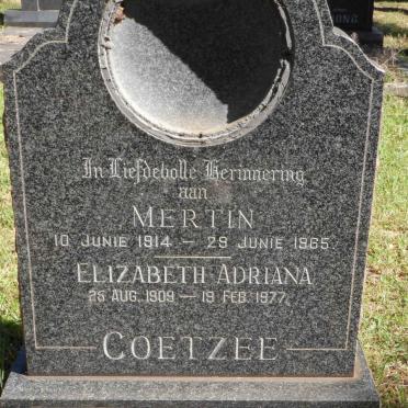 COETZEE Mertin 1914-1965 &amp; Elizabeth Adriana 1909-1977