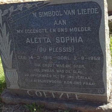 COETZEE Aletta Sophia nee DU PLESSIS 1916-1958