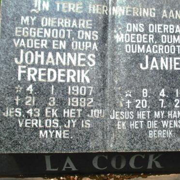 COCK Johannes Frederik, la 1907-1982 &amp; Janie 1911-2000