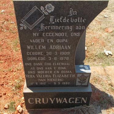 CRUYWAGEN Willem Adriaan 1909-1978 &amp; Vera Valeria Elizabeth VAN NIEKERK 1912-1992