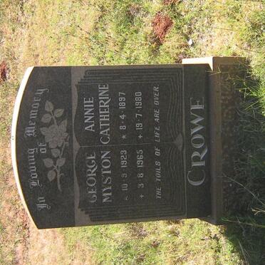 CROWE George Myston 1923-1965 &amp; Annie Catherine 1897-1980