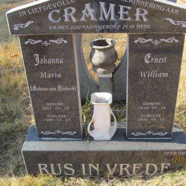 CRAMER Ernest William 1918-1990 &amp; Johanna Maria VAN NIEKERK 1927-1965