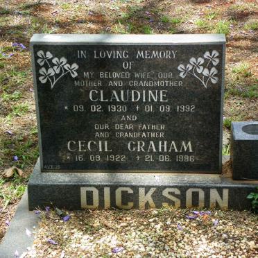 DICKSON Cecil Graham 1922-1996 &amp; Claudine 1930-1992