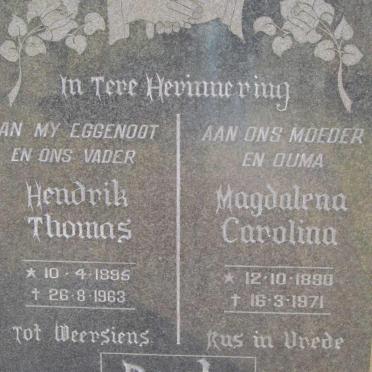 DEALE Hendrik Thomas 1895-1963 &amp; Magdalena Carolina 1890-1971