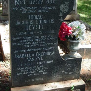 DEYSEL Tobias Jacobus Cornelis 1911-1966 &amp; Isabella Fredrika VAN ZYL 1911-1986