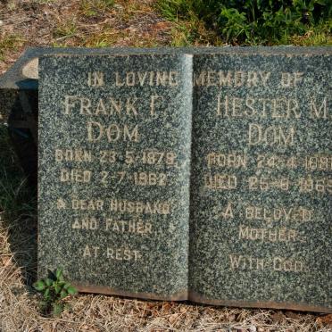 DOM Frank F. 1879-1962 &amp; Hester M. 1881-1969
