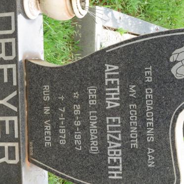 DREYER Aletha Elizabeth nee LOMBARD 1927-1978