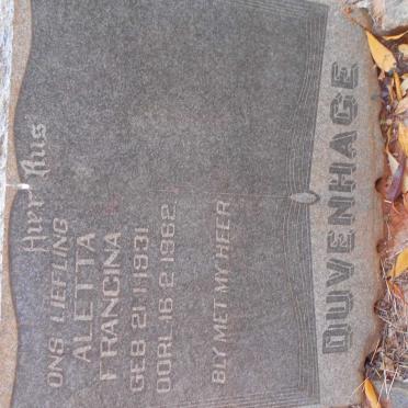 DUVENHAGE Aletta Francina 1931-1962
