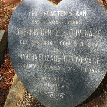 DUVENAGE Theunis Gertzus 1884-1943 &amp; Martha Elizabeth LOUW 1890-1958
