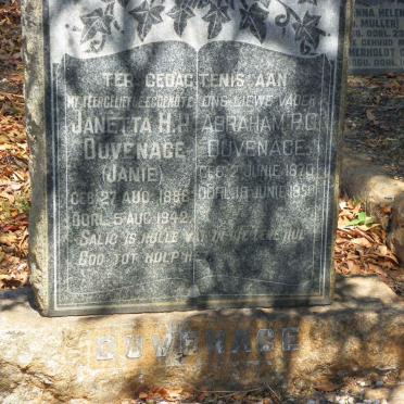 DUVENAGE Abraham P.C. 1870-1950 &amp; Janetta H.P. 1886-1942