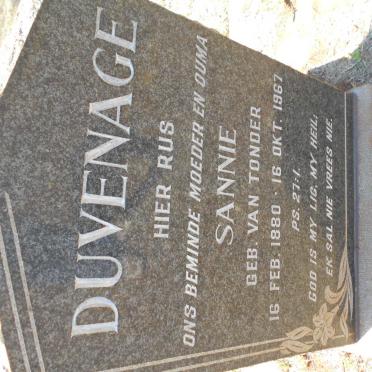 DUVENAGE Sannie nee VAN TONDER 1880-1967
