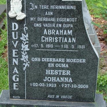 DUVENAGE Abraham Christiaan 1919-1981 &amp; Hester Johanna 1923-2008