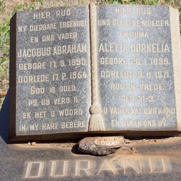 DURAND Jacobus Abraham 1893-1954 &amp; Aletta Cornelia 1898-1971