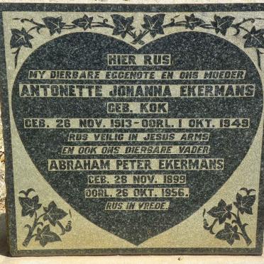 EKERMANS Abraham Peter 1899-1956 &amp; Antonette Johanna KOK 1913-1949