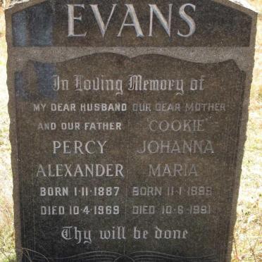 EVANS Percy Alexander 1887-1969 &amp; Johanna Maria 1899-1991