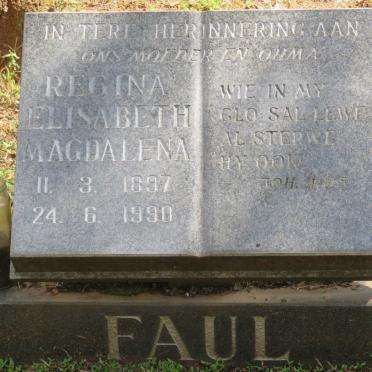 FAUL Regina Elizabeth Magdalena 1897-1990