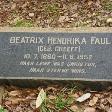 FAUL Beatrix Hendrika nee GREEFF 1860-1952