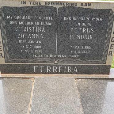 FERREIRA Petrus Hendrik 1901-1992 &amp; Christina Johanna JANSEN 1909-1976