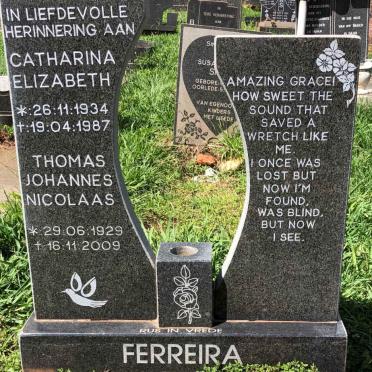 FERREIRA Thomas Johannes Nicolaas 1929-2009 &amp; Catharina Elizabeth 1934-1987