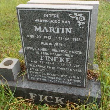 FICK Martin 1942-1993 &amp; Tineke 1944-2011