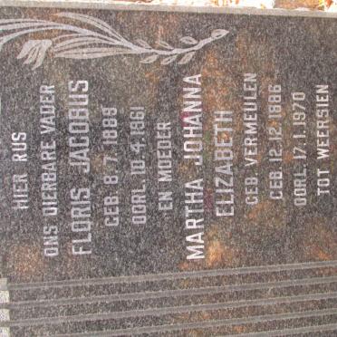 FOURIE Floris Jacobus 1889-1961 &amp; Martha Johanna Elizabeth VERMEULEN 1886-1970