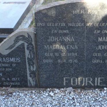 FOURIE Markus Johannes 1891-1957 &amp; Johanna Magdalena 1894-1976 :: WILKE Magdalena 1876-1963 :: ERASMUS Mark John 1958-1977