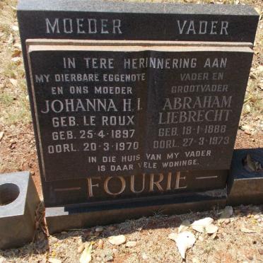 FOURIE Abraham Liebrecht 1888-1973 &amp; Johanna H.I. LE ROUX 1897-1970