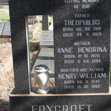 FOXCROFT Theophilus 1918-1969 &amp; Anne Hendrina 1920-1994 :: FOXCROFT Henry William 1942-1992