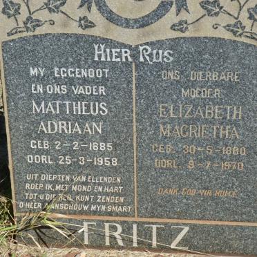 FRITZ Mattheus Adriaan 1885-1958 &amp; Elizabeth Magrietha 1880-1970