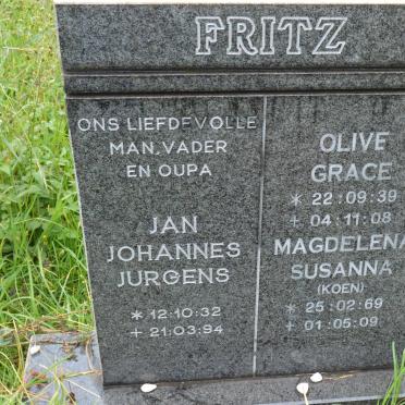 FRITZ Jan Johannes Jurgens 1932-1994 &amp; Olive Grace 1939-2008 :: FRITZ Magdalena Susanna, KOEN 1969-2009