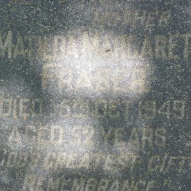 FRASER William Miller -1943 &amp; Matilda Margaret -1949