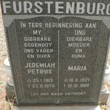 FURSTENBURG Jeremiah Petrus 1913-1979 &amp; Maria 1921-1988