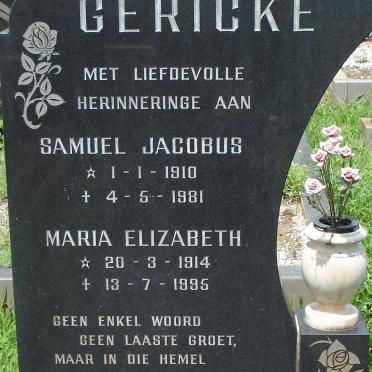 GERICKE Samuel Jacobus 1910-1981 &amp; Maria Elizabeth 1914-1995
