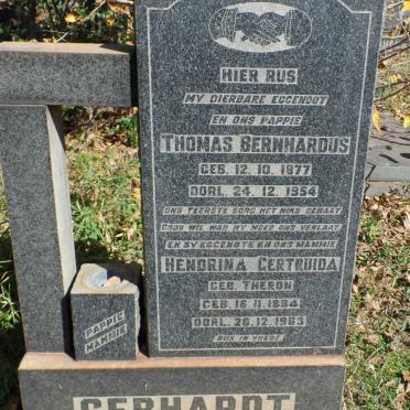 GEBHARDT Thomas Bernhardus 1877-1954 &amp; Hendrina Gertruida THERON 1884-1963