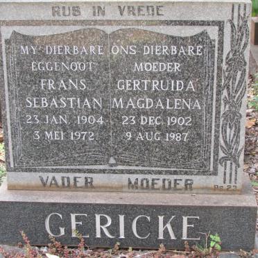 GERICKE Frans Sebastian 1904-1972 &amp; Gertruida Magdalena 1902-1987