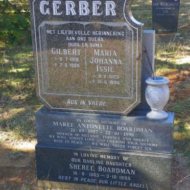 GERBER Gilbert 1919-1986 &amp; Maria Johanna Issie 1925-1995 :: BOARDMAN Maree Antonette 1957-1998