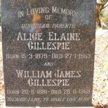 GILLESPIE William James 1881-1969 &amp; Alice Elaine 1879-1963