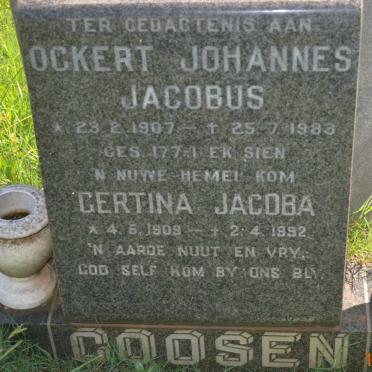 GOOSEN Ockert Johannes Jacobus 1907-1983 &amp; Gertina Jacoba 1909-1992