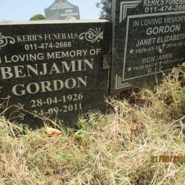 GORDON Benjamin 1926-2011 &amp; Janet Elizabeth 1929-2014