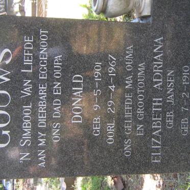 GOUWS Donald 1901-1967 &amp; Elizabeth Adriana JANSEN 1910-1991