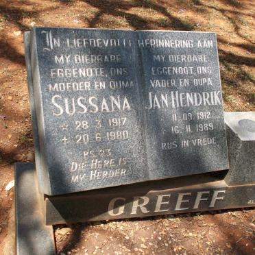 GREEFF Jan Hendrik 1912-1989 &amp; Sussana 1917-1980