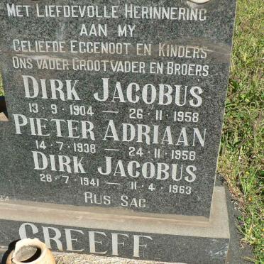GREEFF Dirk Jacobus 1904-1958 :: GREEFF Pieter Adriaan 1938-1958 :: GREEFF Dirk Jacobus 1941-1963