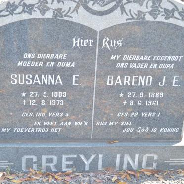GREYLING Barend J.E. 1889-1961 &amp; Susanna E. 1889-1973