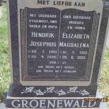 GROENEWALD Hendrik Josephus 1910-1986 &amp; Elizabeth Magdalena 1915-1995