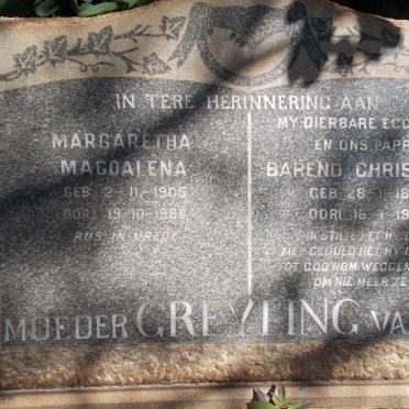 GREYLING Barend Christiaan 1897-1957 &amp; Margaretha Magdalena 1905-1986
