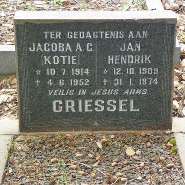 GRIESSEL Jan Hendrik 1909-1974 &amp; Jacoba A.C. 1914-1952
