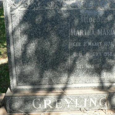 GREYLING Martha Maria 1874-1958