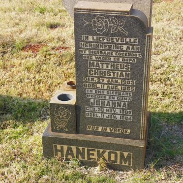 HANEKOM Mattheus Christian 1903-1965 &amp; Johanna 1906-1984