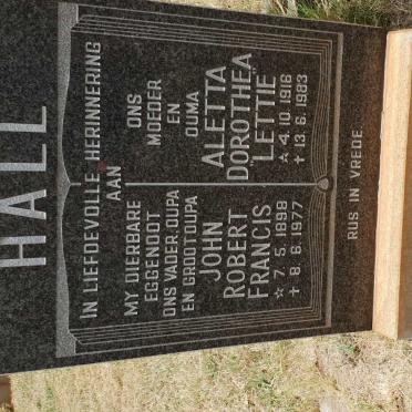 HALL John Robert Francis 1898-1977 &amp; Aletta Dorothea 1916-1983