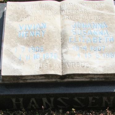 HANSSEN Vivian Henry 1905-1970 &amp; Johanna Susanna Elizabeth 1907-1988